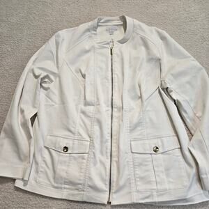 Charter Club Woman Long Sleeve Zip Front Jacket Plus Size 18W Bright White
